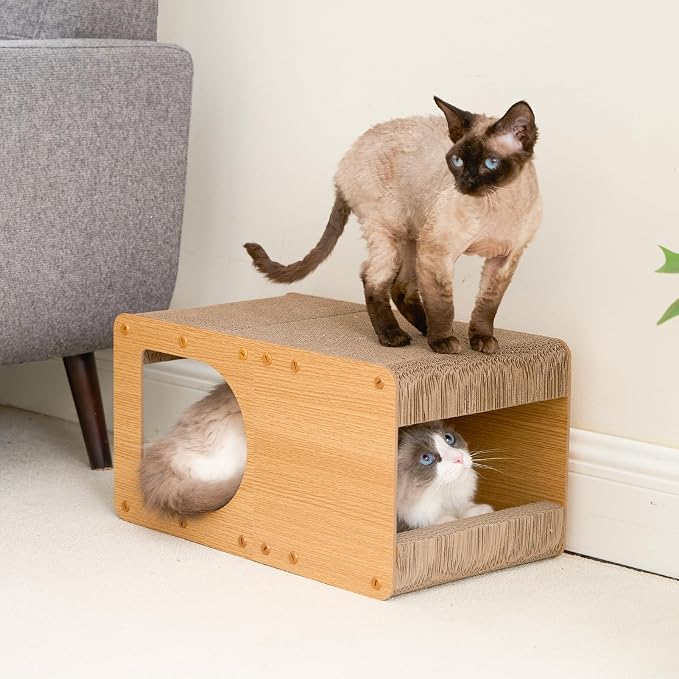 EHEYCIGA Cardboard Cat Scratcher House, 17-Inch Cat Scratch pad, Brown | Cat Scratching Board for Indoor Kitten Cats, High-density Corrugated Paper, Multi-function, Anti-scratch, Easy Install