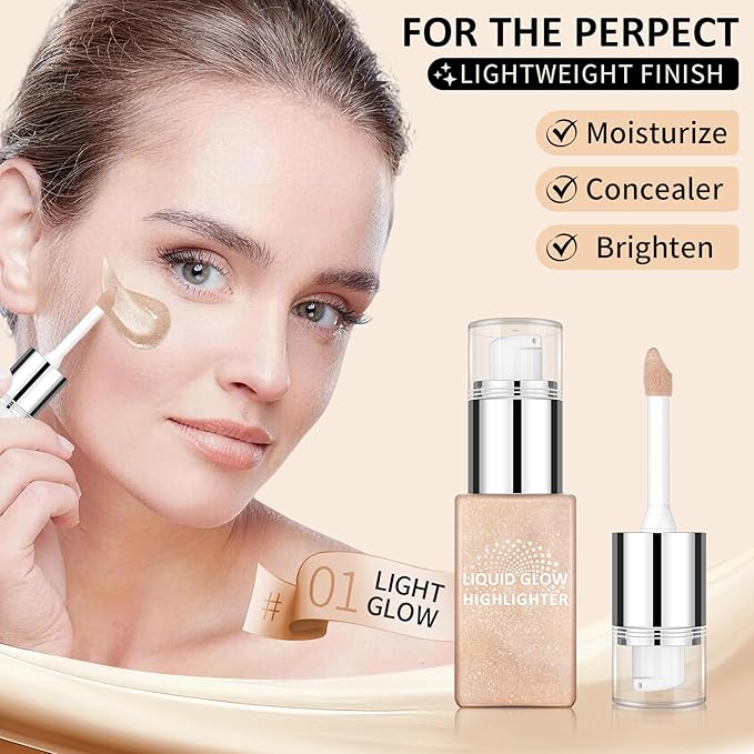 AWCCXMYM Liquid Highlighter & luminizer Longwear Body Shimmer Highlighter Makeup Hydrating Glotion for Radiant Glow Lightweight Dewy Finish Face Makeup #Light Glow