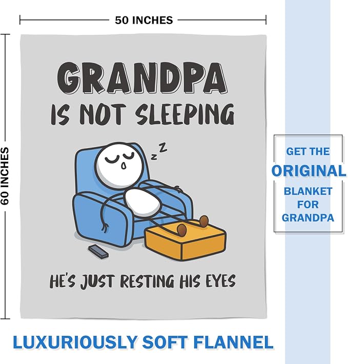 Funny Grandpa Gifts from Grandkid, Grandpa is Not Sleeping Blanket | Grandpa Birthday Gifts, Super Soft Throws Blanket for Napping, Promoted to Grandpas Gifts, 60" x 50"(Gray)