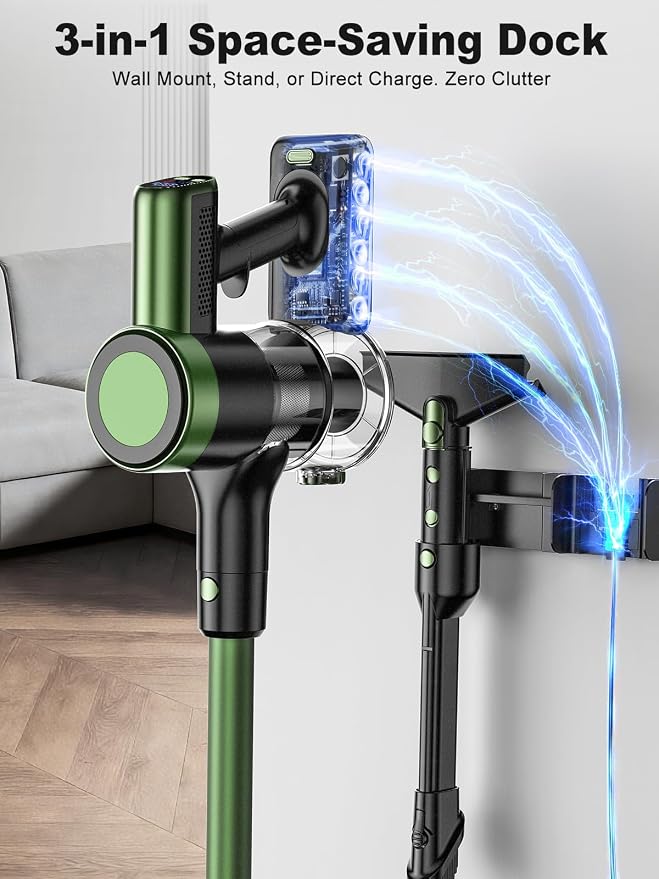 Cordless Vacuum Cleaner, 58KPa/60Mins 10 in 1 Self-Standing Stick Vacuum | 29-inch Hose and LED Lighting Brush, Anti-Tangle Brush &3 Suction Modes, Quiet Vacuum Cleaner for Home, Pet Hair/Carpet/Floor