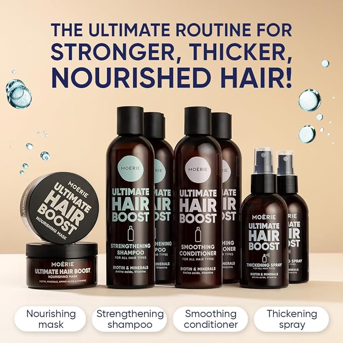 Moerie Shampoo and Conditioner Plus Hair Mask and Hair Spray Mega Pack – The Ultimate Hair Care Set – For Longer, Thicker, Fuller Hair - Volumizing Hair Products – Paraben & Silicone Free - 8 items