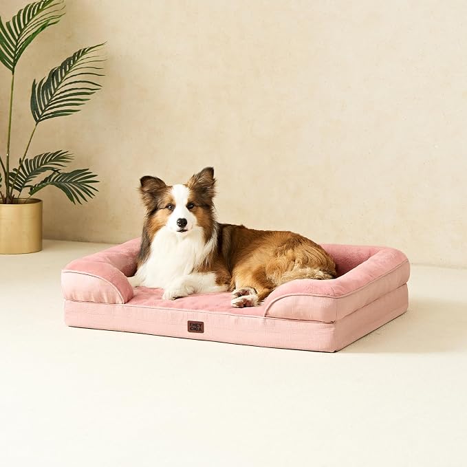 EHEYCIGA Orthopedic Small Dog Bed, Waterproof Memory Foam Washable Pet Beds | Non-Slip Bottom and Egg-Crate Foam Medium Pet Couch Bed with Washable Removable Cover, Dusty Pink