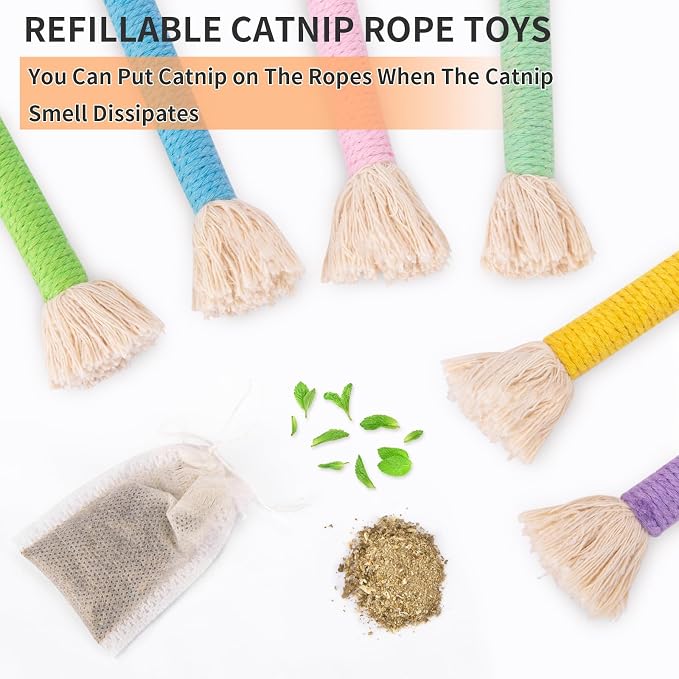 Retro Shaw Catnip Cat Toys Rope, Kitten Chew Toy for Indoor Cats, 6 Pack