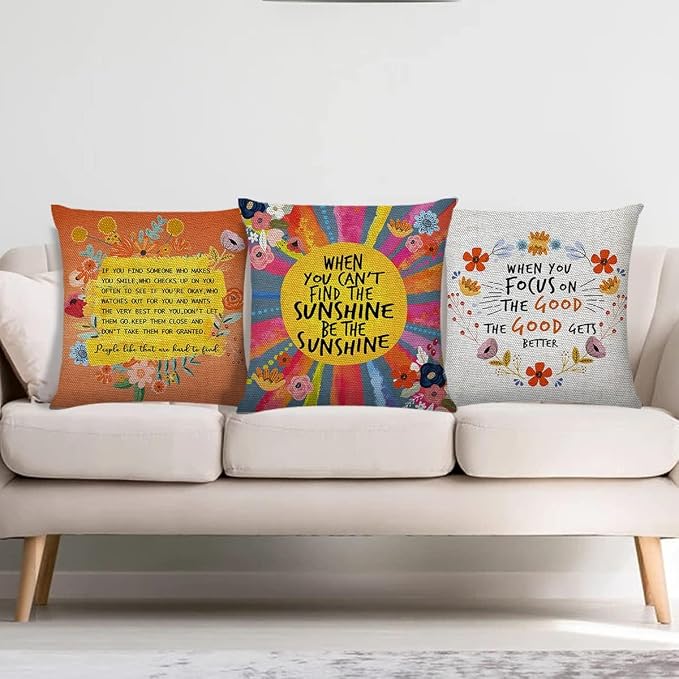 Littlefa Be The Sunshine Throw Pillow Cover,Bright Motivational Pillowcase | When You Can't Find The Sunshine Be the Sunshine Pillow Cover Decorative, Affirmation Colorful Throw Pillow Cover, 18×18 In