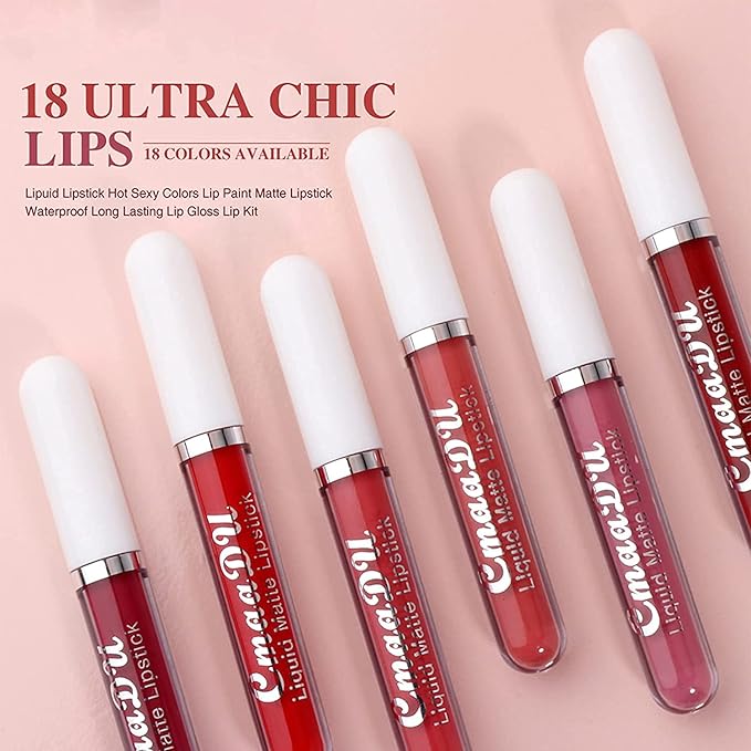 18 colors Matte Velvety Liquid Lipstick Set, Long Lasting Lip Stain Waterproof Non-Stick Cup Liquid Lipgloss Set, High Pigmented Velvet Lip Gloss Kit
