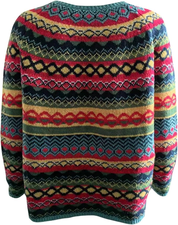 Zhyaj Fair Isle Sweater for Womens Winter Long Sleeve Vintage Knitted Sweater Casual Fall Crew Neck Pullover Sweaters