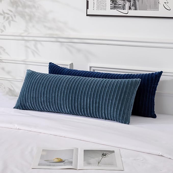 UGASA 14x36 Inch Pillow Cover Pack of 1 Soft Boho Stripe Corduroy Large Long Rectangular Lumbar Cushion Cover Farmhouse Decorative Throw Pillowcase for Bed, Couch, Sofa, Bedroom, Living Room, Black