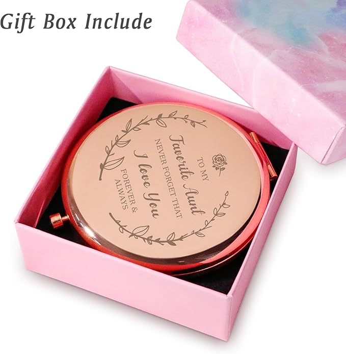 Aunt Gifts from Niece Nephew, Personalized Gifts for Aunt, Custom Compact Mirror, Goodie Bag & Basket Stuffers for Valentines Day, Mothers Day, Birthday, Wedding