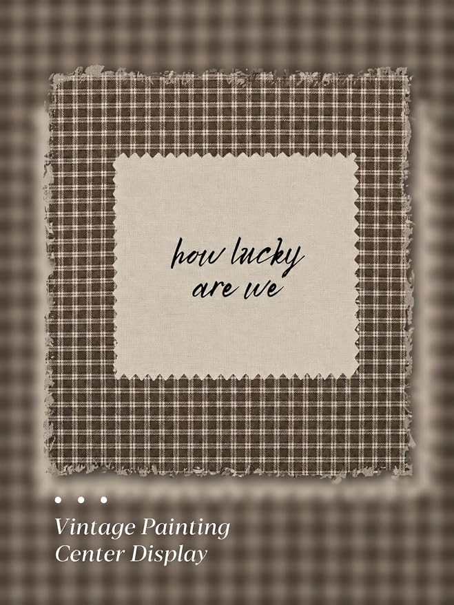 Gold Framed Wall Art, How Lucky Are We Canvas Prints, Rustic Brown Gingham Picture Wall Decor, Funky Preppy Stripe Quotes Artwork for Bedroom Dorm Apartment 9x11 inch