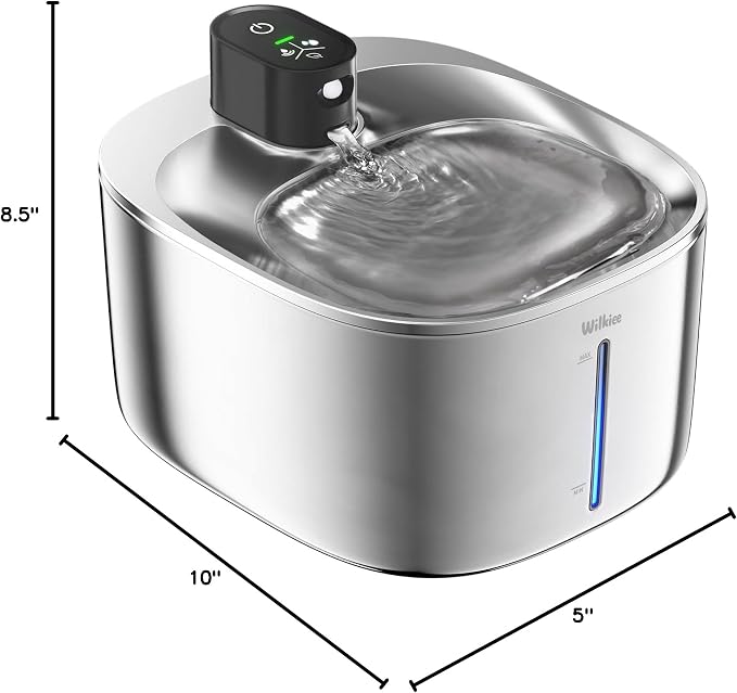 Cat Water Fountain Stainless Steel, 138fl.oz / 4.1L Cordless Cat Fountain | Wireless Pet Fountain; 4000mAh Battery; Indoor; Triple Water Modes; 25 dB Ultra-Quiet