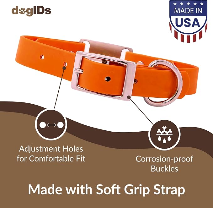 dogIDs Personalized Dog Collar – ScruffTag Custom Waterproof Biothane Dog Collar with Laser-Engraved Name, Durable & Odor-Resistant – USA Made | Blaze Orange, 3/4 in x 16 in (Fits Neck Sizes 14-18 in)