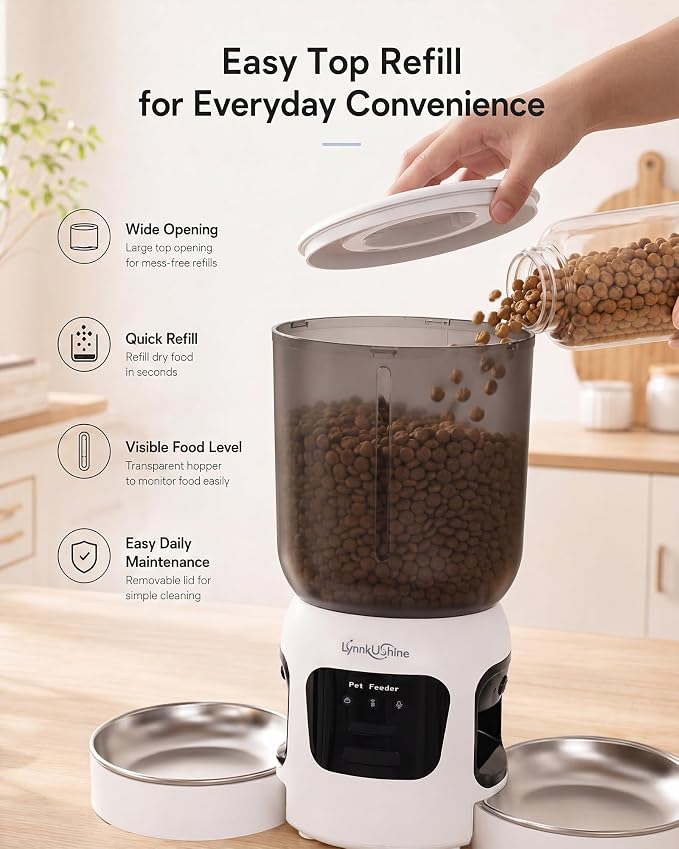 Automatic Cat Feeder with Dual Camera, 2MP with Night Vision | 2.4/5G WiFi Pet Food Dispenser, 5.2L/22 Cups, Scheduled Meals, 2-Way Audio, Dual Stainless Steel Bowl for Cat & Dog
