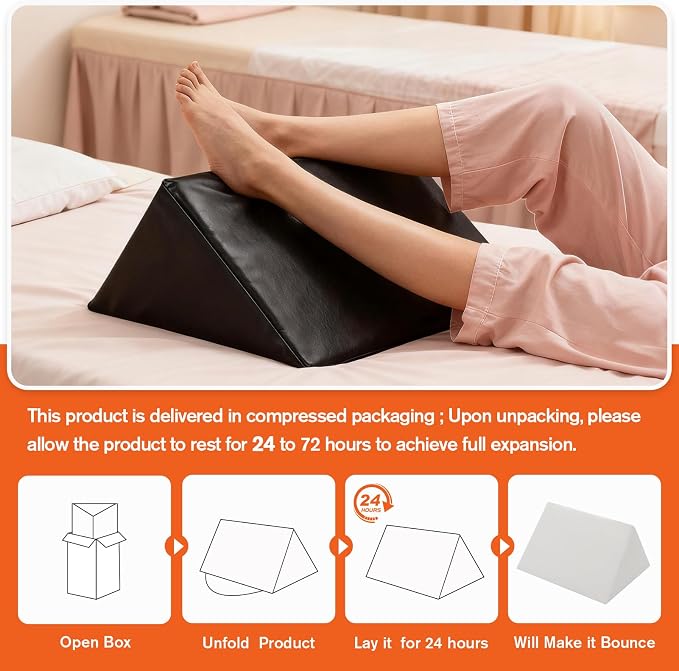 JZHLLA Massage Table Bolster Pillow for Leg Support, Durable 30D Foam with Easy-Clean PU Cover, Elevating Leg Wedge for Physical Therapy 20x18.5x15.3x11.4 Inch(Black)