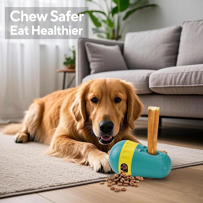 LIFLIX 2 in 1 Interactive Treat Dispensing Dog Toys, Bully Stick Holder, Adjustable Dog Treat Holder for Medium & Large Dogs, Safety Device to Prevent Choking, Green