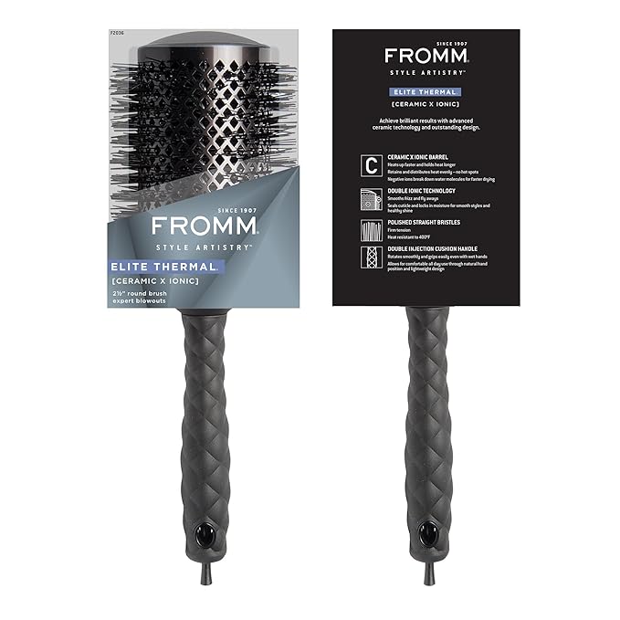 Fromm Elite Thermal Ceramic x Ionic 2.5 Inch Round Hair Brush for Expert Blowouts, Faster Hair Drying, Anti-Static Styling, Smoothing, Straightening, and Shine