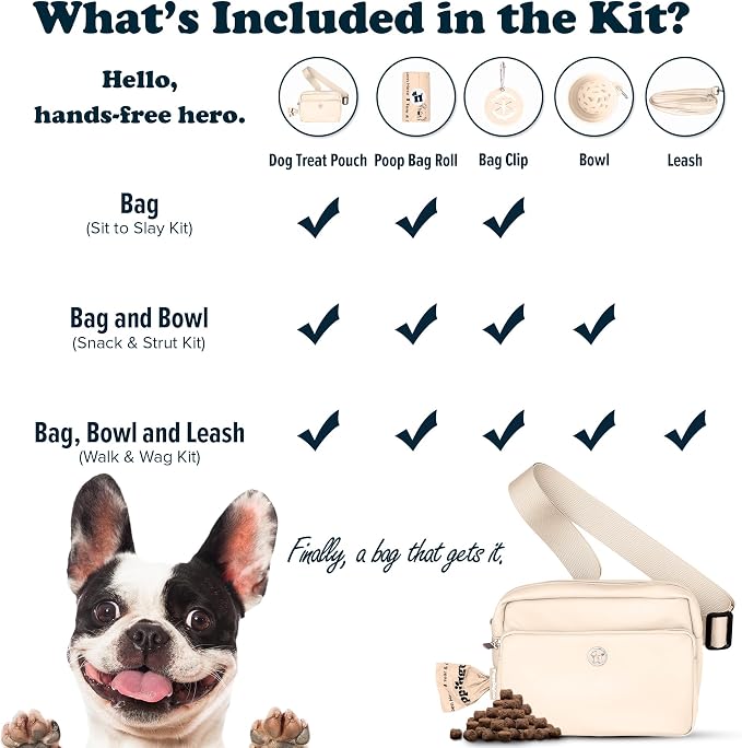 Puppington 3-in-1 Crossbody Bag & Dog Treat Pouch for Pet Training - Matching Poop Bags & Built-In Poop Bag Dispenser - Zippered Pockets - Dog Walking Bag for Office to Off-Leash (Vanilla Cream)