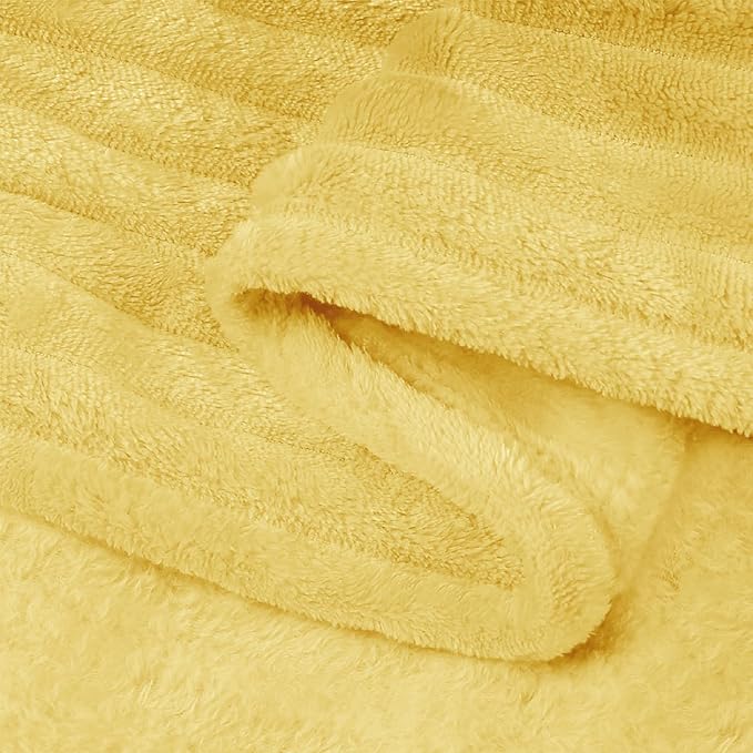 BEDELITE 3D Ribbed Light Yellow Fleece Twin Blanket for Bed, 60x80 Inch | Soft Warm Decorative Fluffy Blanket, Cozy Plush Lightweight Fuzzy Throw Blanket for Couch Sofa Room Decor, Gift for Women