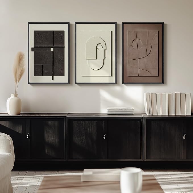 3D Textured Framed Abstract Wall Art, 3 Piece Modern Paintings Artwork for Walls, Black White Brown Geometric Sandstone Texture Pictures for Living Room Dining Room Bedroom Office Wall Decor 16x24 In | Texture Paintings, Minimalist Neutral Black White ...
