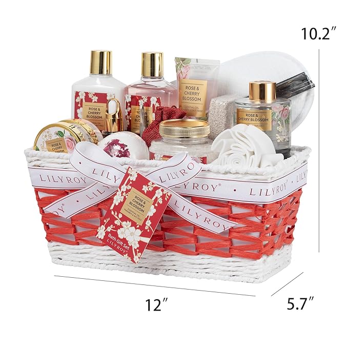 17Pcs Mothers Day Gift Basket, Gifts for Women - Rose Bath and Body Spa Gift Basket for Women, Skin Care Set for Women | Relaxing Care Kit for Christmas, Birthday, Valentines Day, Anniversary Gifts