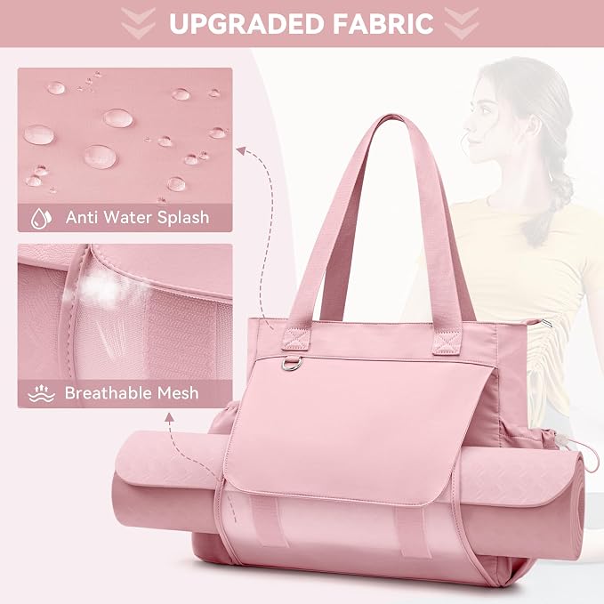 WLLWOO Gym Tote Bag Thick Yoga Mat Bag with Breathable Mesh Holder Carryall Waterproof Wet Pocket for Pilates Travel Beach Workout Women