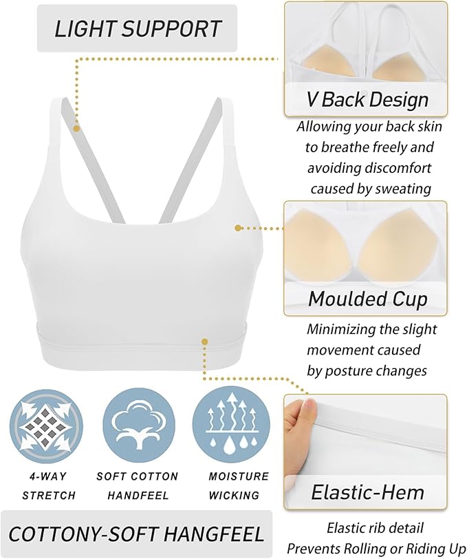 RUNNING GIRL Sports Bras for Women,Light Impact Molded Cup Strap Sports Bra with Sewn in Pads,Best for A-C Cup