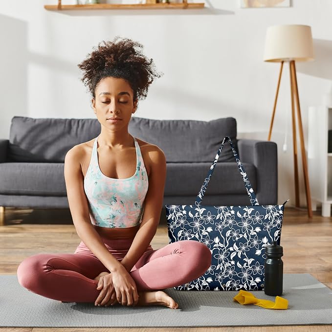 Yoga Bag for Women, Large Canvas Yoga Mat Tote Bag with Yoga Mat Carrier - Large Mat Pocket Fitness Tote for Pilates, Gym, Travel, Office & Beach