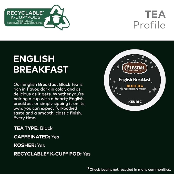 Celestial Seasonings English Breakfast Black Tea, Single-Serve Keurig K-Cup Pods, 24 Count