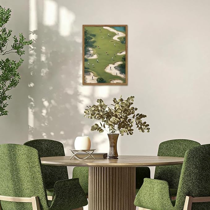 Vintage Golf Wall Art, Golf Course Wall Decor Painting Mid Century Sports Poster Canvas Prints Picture Living Room Office Man Cave 16x24 inch Wood Framed