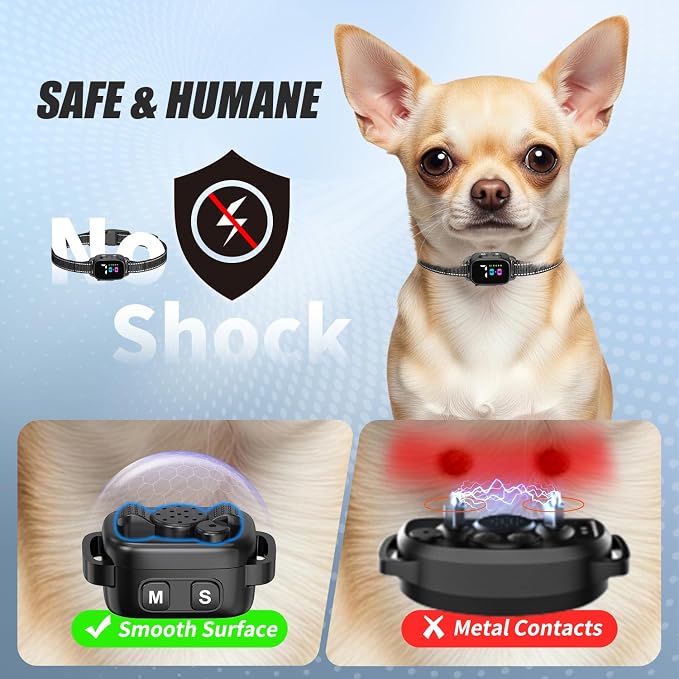 Anti Bark Collar for Small Dogs, No Shock Bark Collar with Beep & Vibration, 7 Sensitivity Levels, Smart Bark Detection, Rechargeable IP67 Waterproof Bark Collar for Small Dogs 5-30lbs, Black