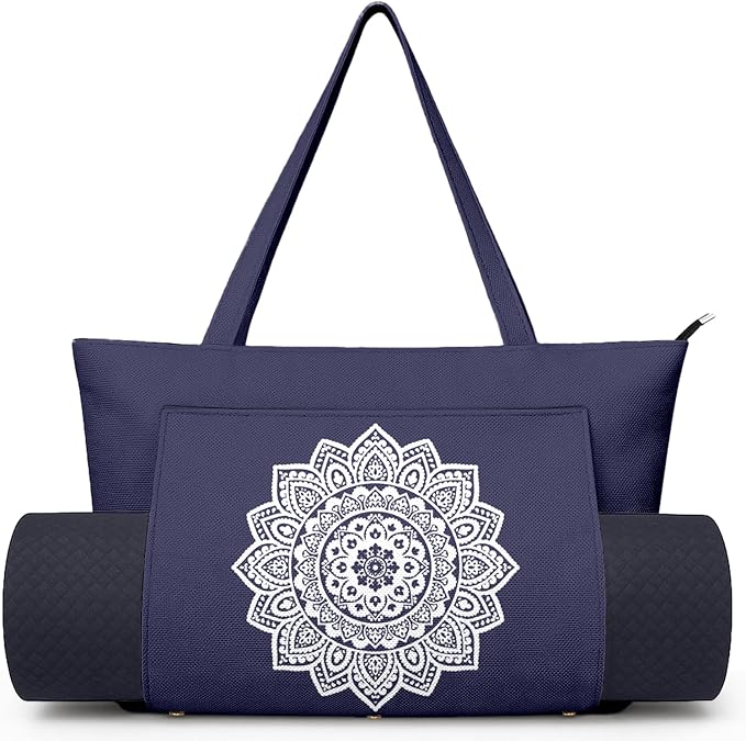 Yoga Bag for Women, Large Canvas Yoga Mat Tote Bag with Yoga Mat Carrier - Large Mat Pocket Fitness Tote for Pilates, Gym, Travel, Office & Beach