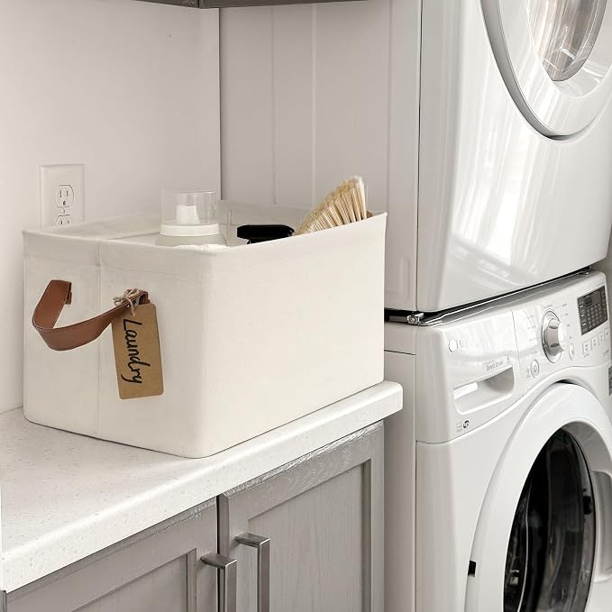 CHICVITA 30L Large Fabric Closet Bins for Shelves, 2Pack, Beige | 16 ¾" L x 11" W x 9 ¾" H Storage Baskets for Clothes & Toys, Bedroom & Living Room Organization, Metal Frame, Collapsible