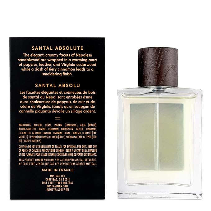 Mistral Men’s Cologne – Santal Absolute Eau de Parfum | Warm & Woody Masculine Scent with Cinnamon, Musk, Patchouli & Sandalwood | Cruelty-Free & Long-Lasting Cologne for Men, Made in France - 3.4 Oz