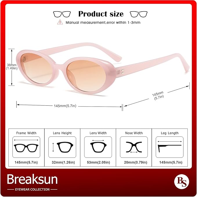Breaksun Retro Oval Sunglasses for Women Men Fashion Small Oval Sunglasses 90s Vintage Shades