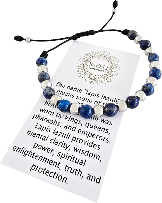 Sabeli Handmade Healing Natural Stone Bracelet and Steel Beads Spiritual Jewelry Adjustable Macrame Gemstone Men Women Gifts 6mm Beads