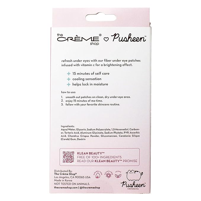 The Crème Shop X PUSHEEN KLEAN BEAUTY™ Fiber Under Eye Patches | Vitamin C Infused | Cooling & Moisturizing | Set of 3 Pairs | Vegan & Cruelty-Free (Set of 3)