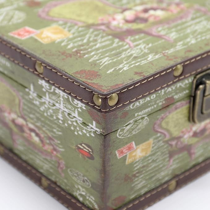 Jolitac Wood Storage Box Set of 3, Vintage Decorative Nesting Boxes Wooden Treasure Storage Crates With Latch, Home Decor Rustic Antique Boxes With Lid for Photos, Jewelry, Cash (Chair)