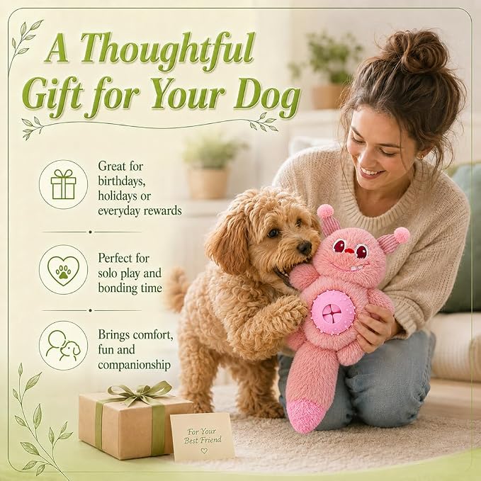 Cute Monster Plush Dog Chew Toy – Squeaky Ball, Crinkle Paper & Treat Dispenser, Washable Interactive Stuffed Toy for All Breeds, Relieves Boredom & Anxiety(Pink)