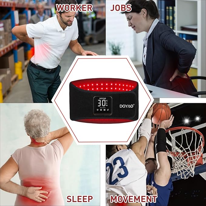 DGXINJUN Cordless Red Light Therapy for Waist Back Pain Relief Near Infrared Light Therapy Device for Body Led Portable FDA Cleared Wearable Belt Wrap Rechargeable with 4000mAh Battery