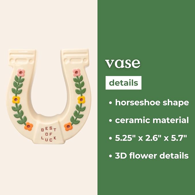 ban.do Novelty Ceramic Planter, Horseshoe | Decorative Flower Cowgirl Vase, Decorative Holder for Indoor Flowers, Cute Cowboy Western Decor, Unique Planter with Quote