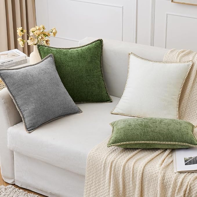MIULEE Decorative Euro Sham Pillow Covers 24x24 Inch Dark Gray 2 Pack | Farmhouse Throw Pillow Covers with Stitched Edge, Soft Chenille Cushion Cases, for Couch Sofa Bed Living Room Home Decor