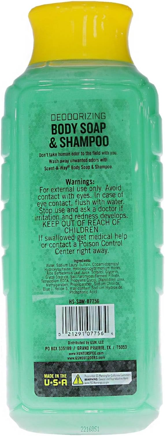 Hunters Specialties Scent-A-Way MAX Liquid Body Soap & Shampoo - Hunting Odorless Green Soap Scent Eliminator for Hunters, Trappers, Anglers, and Campers