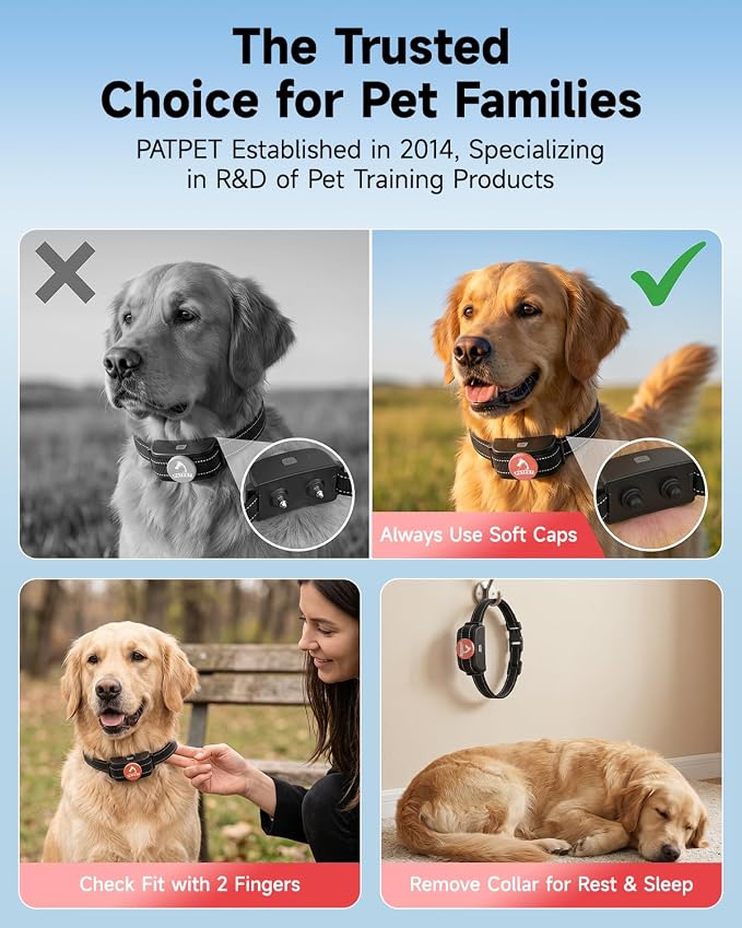 PATPET Dog Training Collar Shock Collar with Remote - 3 Training Modes, Beep, Vibration and Shock, Up to 1000 ft Remote Range, Rainproof for Small Medium Large Dogs | 1000Ft Waterproof Shock Collar for Dogs, 3 Training Modes(Beep,Vibration,Shock) for 1...