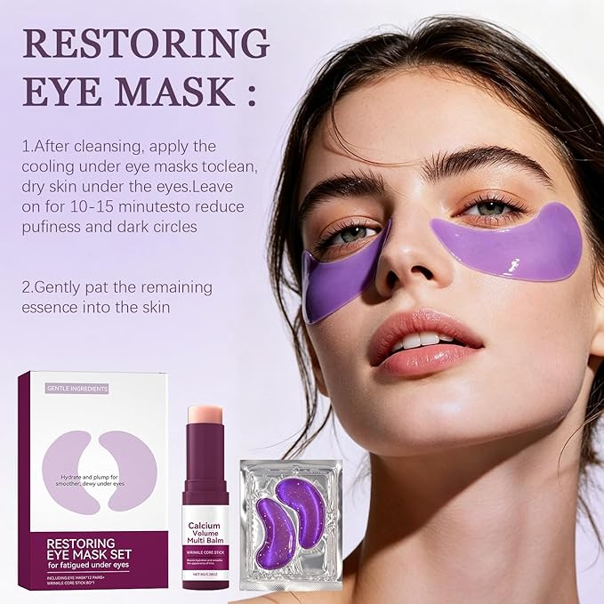 Calcium Multi Balm Stick + Individually Wrapped Hydrogel Under Eye Patches 24pcs (12 Pairs) , 2‑Step Multi‑Area Hydrating Skin Care Set, Smoothing the Look of Fine Lines, Gentle for Sensitive Skin