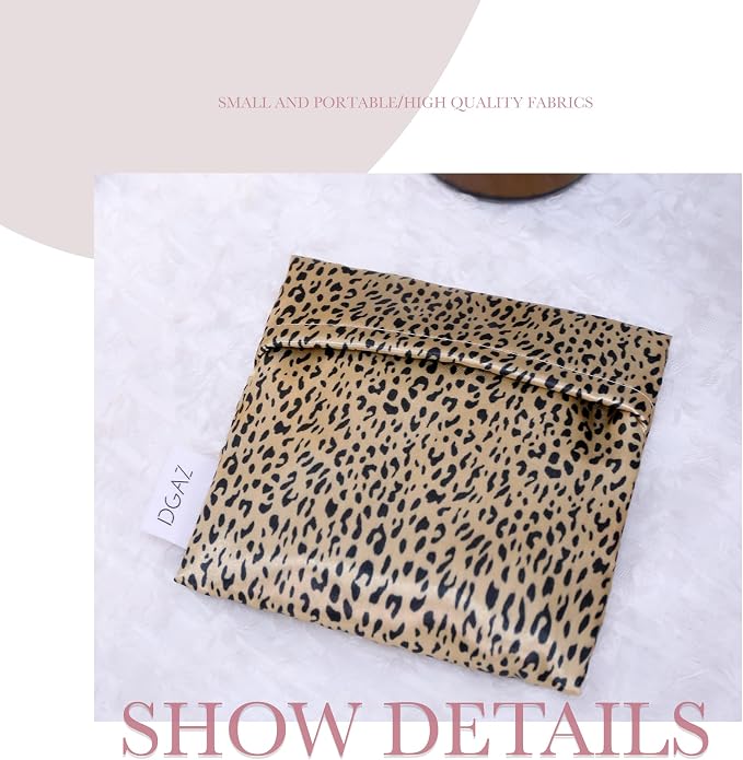 DGAZ Sanitary Napkin Storage Bag, Period Bag for Teen Aged Girls, Portable Period Bag for Panty Liners/Menstrual Cup/Small Tampons,Mini Makeup Bag for Purse(Leopard C)