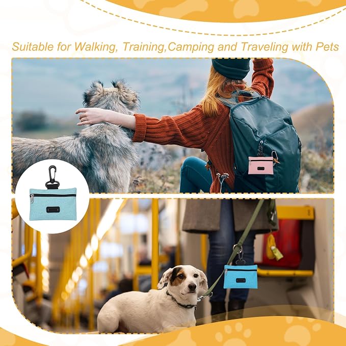 Dog Poop Bag Holder, Pet Waste Bag Dispenser Dog Treat Pouch with Clip Oxford Cloth Portable Reusable Easy Cleanup(2Pcs, Sky Blue), Intended for Outdoor/Travel/Walking