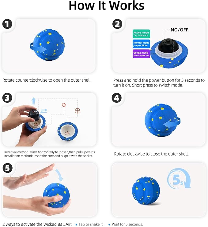 Interactive Dog Toys Dog Ball for Aggressive Chewers, Dog Chew Toys, Dog Enrichment Toys, Automatic Moving, Bouncing, Rotating, Type-C Rechargeable, Large, Medium, and Small Dogs