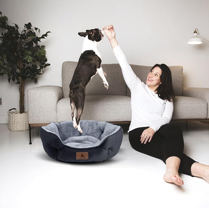 Medium Dog Bed for Medium Dogs, Large Cat Beds for Indoor Cats, Pet Bed for Puppy and Kitty, Extra Soft & Machine Washable with Anti-Slip & Water-Resistant Oxford Bottom, Black, 25 inches