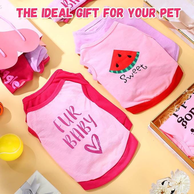 Reginary 8 Pieces Dog Shirts Girl Small Dog Clothes for Chihuahuas Yorkies Female Puppy Shirts Printed Pet Outfit Cute Breathable Soft Valentine's Day Doggie Cat Lovers Gift(Cute Pattern,Size L)