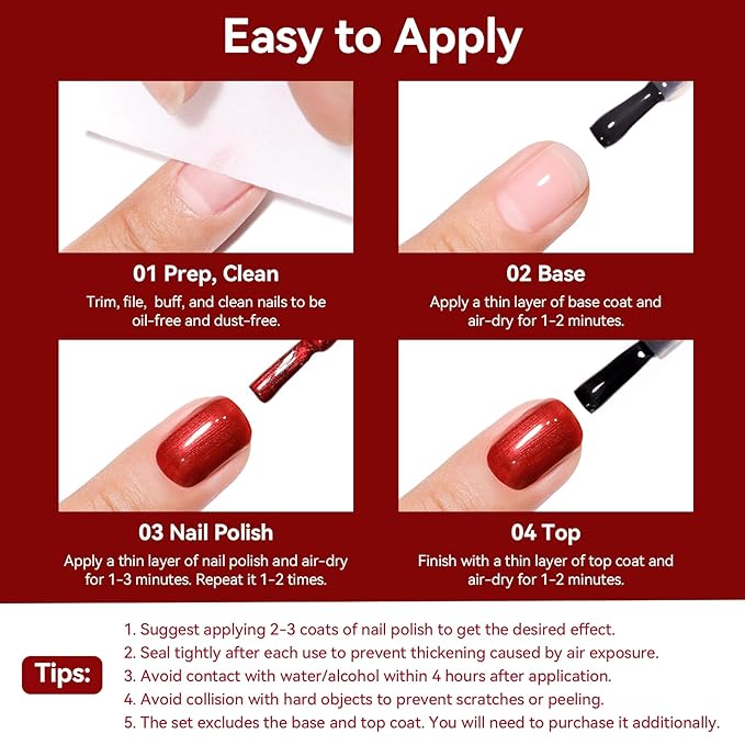 Red Nail Polish Set, 2026 Valentine's Day 6 Colors Red Cherry Dark Red Wine Nail Polish Kit, Opaque,Hema-free Quick Dry, Non Gel, 12-Toxic-free, Home DIY Nails Art Gift for Women Girls