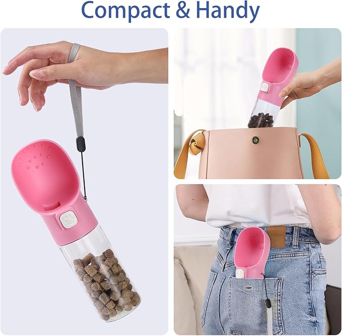 Colorday Handheld Dog Treat Dispenser, 10 OZ, Pink | Built-in Clicker, Treat Pouch, Slow Feeder, For Walking Hiking Traveling Puppy Training